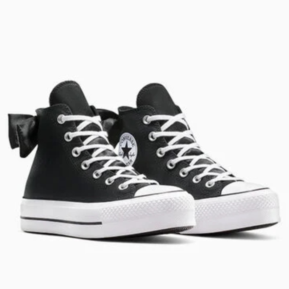 . Converse Chuck Taylor Black & White All Star Lift Bow Platform Sneakers - Picture 4 of 9